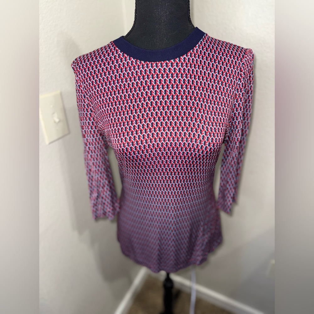 Tory Burch Silk Blend Geometric 3/4‎ Sleeve Women’s Blouse- Size Medium